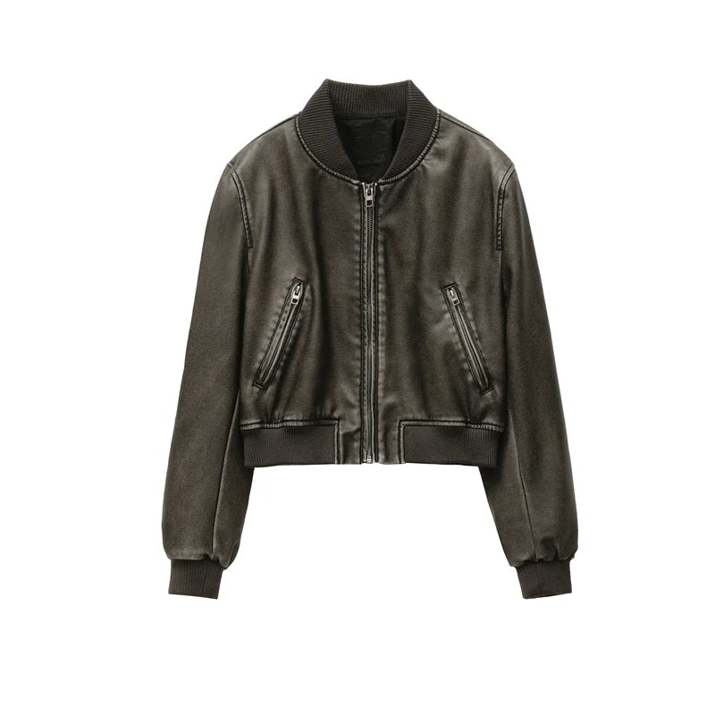 Vintage Bomber Jacket - Premium Faux Leather with Decorative Sashes