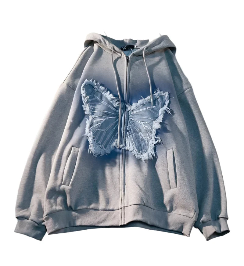 Butterfly Vortex Zip Hoodie - Women's Premium Streetwear Hoodie